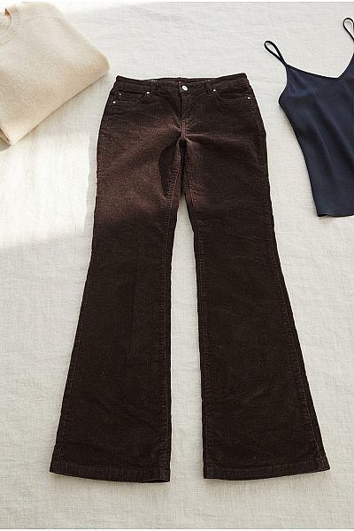 VERO MODA Dámské Hnědé Manšestrové Zvonové Kalhoty S Kapsami Vel. US 31/32