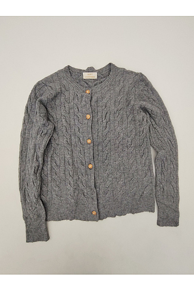 Soft Cashmere Šedý Pletený Kardigan S Copánkovým Vzorem Na Knoflíky Velikost M