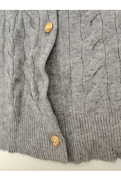 Soft cashmere Šedý pletený kardigan s copánkovým vzorem na knoflíky Velikost M | soft cashmere | obrázek 3