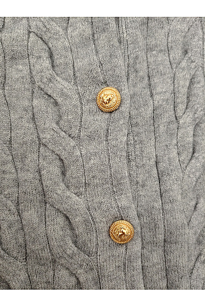 Soft cashmere Šedý pletený kardigan s copánkovým vzorem na knoflíky Velikost M | soft cashmere | obrázek 4