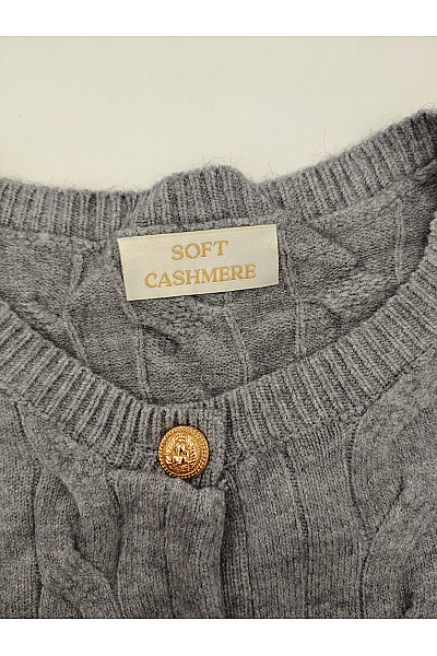 Soft cashmere Šedý pletený kardigan s copánkovým vzorem na knoflíky Velikost M | soft cashmere | obrázek 5