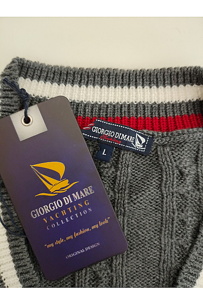 Giorgio Di Mare Šedý bavlněný chlapecký svetr s copánkovým vzorem smart casual Vel. L | Giorgio Di Mare | obrázek 6