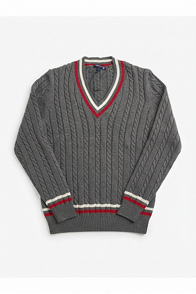 Giorgio Di Mare Šedý Bavlněný Chlapecký Svetr S Copánkovým Vzorem Smart Casual Vel. L