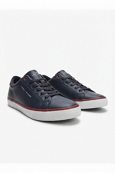 TOMMY HILFIGER Pánské Tenisky Essential Leather Vulc Stripes Modré Vel. EU 43