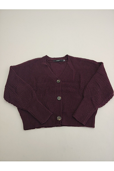 VERO MODA Fialový pletený crop kardigan s výstřihem do V a balonovými rukávy Velikost EU S | VERO MODA | obrázek 2