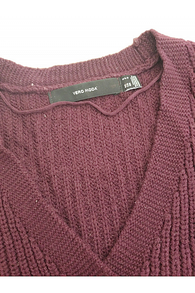 VERO MODA Fialový pletený crop kardigan s výstřihem do V a balonovými rukávy Velikost EU S | VERO MODA | obrázek 4