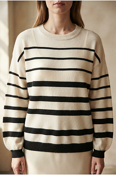 VERO MODA Dámský Pruhovaný Pulovr S Balonovými Rukávy Velikost EU XS