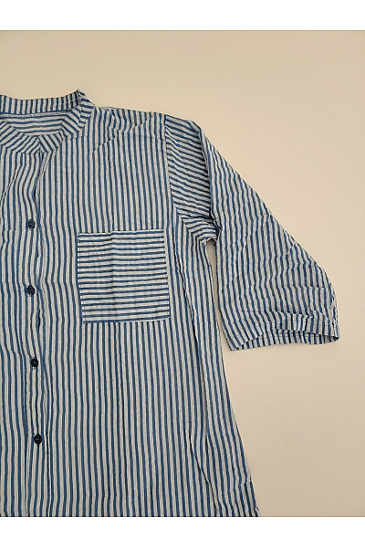 Modré bavlněné košilové šaty pruhované Vel. XXL | Unimoda | obrázek 3