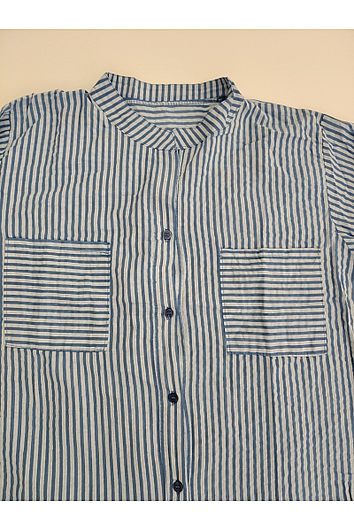 Modré bavlněné košilové šaty pruhované Vel. XXL | Unimoda | obrázek 4