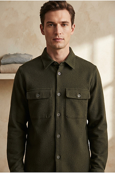 JACK & JONES Pánská Bavlněná Košile Khaki Regular Fit Velikost M