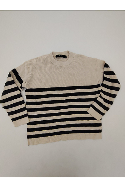 VERO MODA Béžový pruhovaný pletený pulovr s dlouhým rukávem Vel. EU XS | VERO MODA | obrázek 2