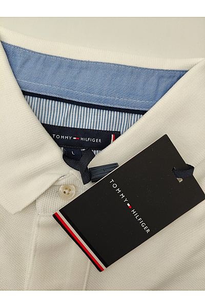 TOMMY HILFIGER Bílé bavlněné polo tričko s krátkým rukávem basic | TOMMY HILFIGER | obrázek 6