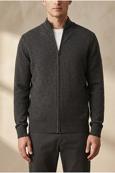 LAWRENCE GREY Pánský šedý Vlněný Merino Svetr Na Zip Se Stojáčkem Vel. XL