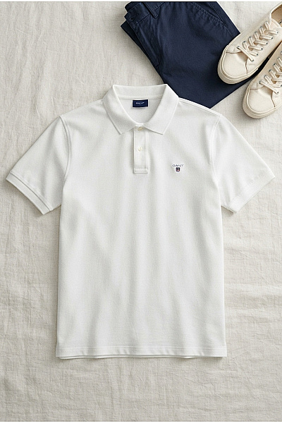 GANT Bílé Bavlněné Polo Tričko S Krátkým Rukávem Vel. XXXL