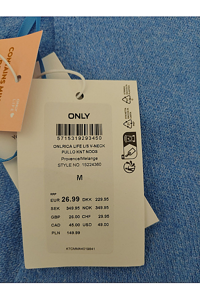 ONLY Modrý dámský pletený pulovr s výstřihem do V Velikost M | ONLY | obrázek 7
