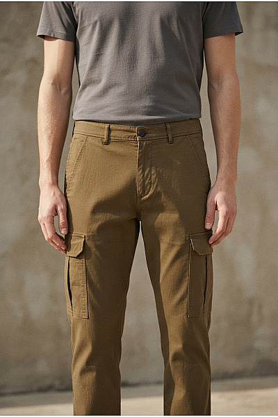 DRYKORN Pánské Lněné Cargo Kalhoty Khaki Velikost US 30-32