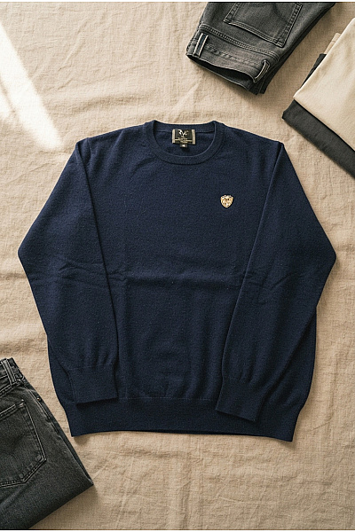 Pánský Modrý Pletený Pulovr Basic Vel. XXL
