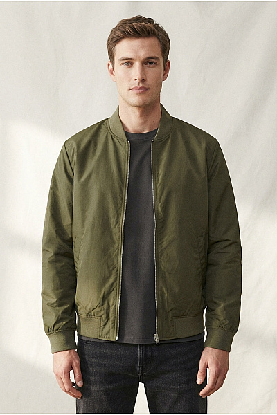 JACK & JONES Pánská Khaki Bomber Bunda Se Zipem Vel. L