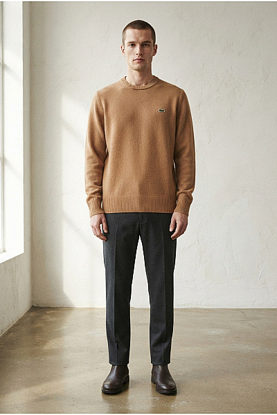 LACOSTE Hnědý Vlněný Pletený Pulovr Basic Vel. US Xl