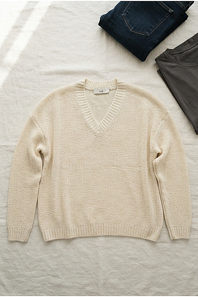 Oui Béžový Bavlněný Pulovr Do Véčka Oversized Vel. DE 42