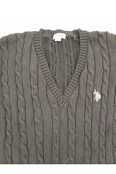 U.S.POLO ASSN. Černý bavlněný pánský pulovr s výstřihem do V a copánkovým vzorem Vel. L | U.S.POLO ASSN. | obrázek 2
