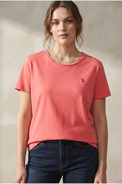 U.S.POLO ASSN. Červené Bavlněné Basic Tričko S Krátkým Rukávem A Kulatým Výstřihem Vel. US XXL
