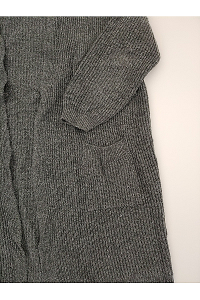 Šedý pletený žebrovaný kardigan delší Velikost XL | Unimoda | obrázek 3