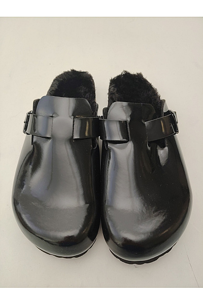 Mandel Sandals Černé lakované nazouvací pantofle s kožíškem Vel. EU 40 | Mandel Sandals | obrázek 3