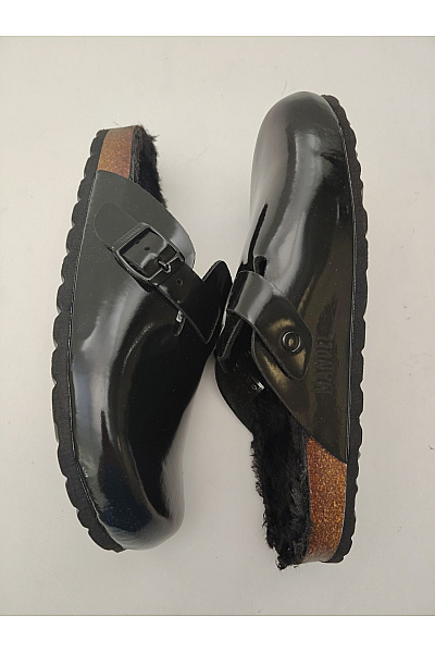 Mandel Sandals Černé lakované nazouvací pantofle s kožíškem Vel. EU 40 | Mandel Sandals | obrázek 7