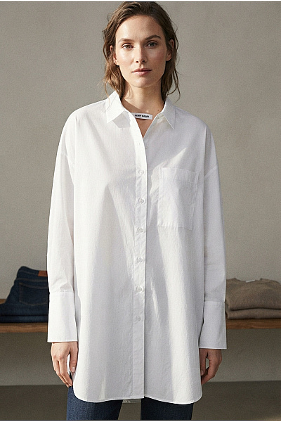 GERRY WEBER Bílá Bavlněná Oversized Košile S Dlouhým Rukávem Velikost DE 46