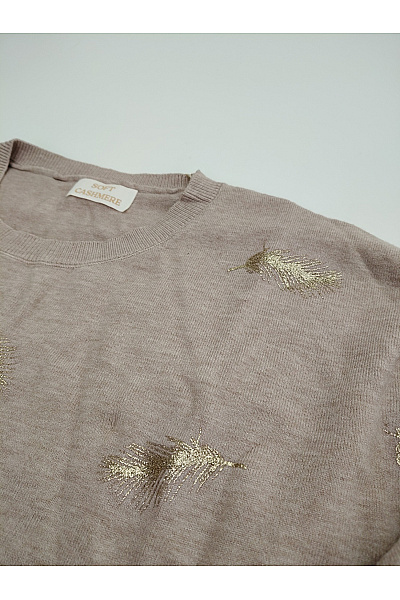 Soft cashmere Béžový pletený pulovr se vzorem Vel. XL | soft cashmere | obrázek 4