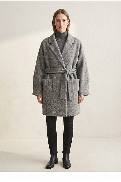 Next Šedý Krátký Zavinovací Kabát S Páskem Oversized Vel. L