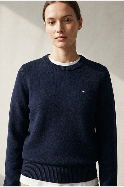 TOMMY HILFIGER Dámský Vlněný Pulovr Modrý Basic Velikost S