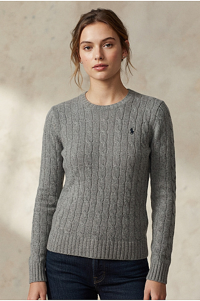 Ralph Lauren Šedý Vlněný Pulovr S Copánkovým Vzorem Vel. US XS