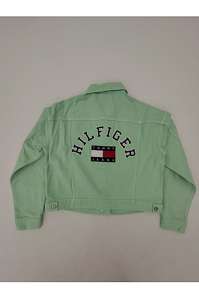 TOMMY HILFIGER Zelená bavlněná džínová bunda oversize jarní Velikost L | TOMMY HILFIGER | obrázek 10