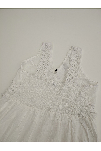Bílé bavlněné maxi šaty boho krajkové s třásněmi Vel. M | Unimoda | obrázek 9