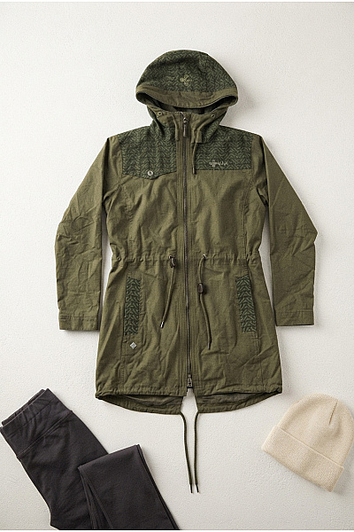 Kilpi Dámská Bavlněná Parka Khaki S Kapucí Vel. EU 36