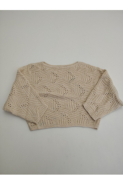 VERO MODA Béžový bavlněný ažurový crop pulovr Velikost EU M | VERO MODA | obrázek 2