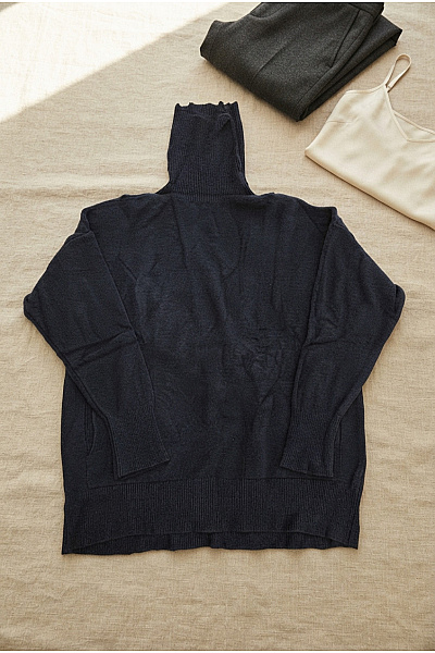 Dámský Modrý Pletený Rolák Oversized Vel. XL