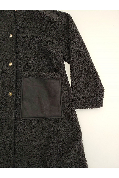 Černý dlouhý teddy kabát s kapucí Velikost XL | Unimoda | obrázek 3