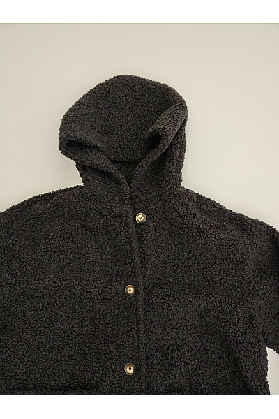 Černý dlouhý teddy kabát s kapucí Velikost XL | Unimoda | obrázek 4