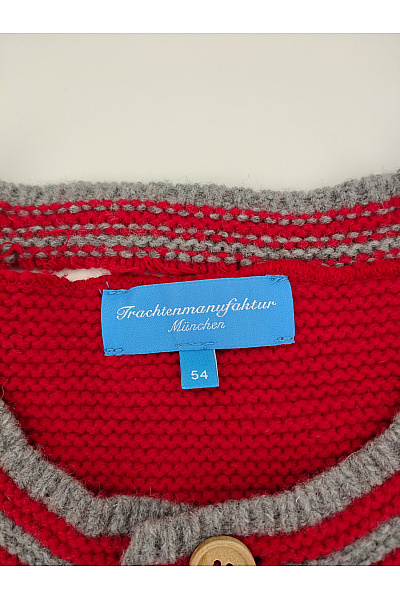 Trachtenmanufaktur Červený vlněný propínací kardigan na knoflíky Vel. DE 54 | Trachtenmanufaktur | obrázek 4