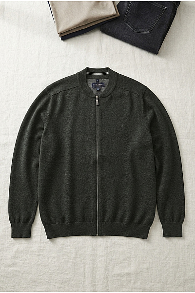 CASA MODA Pánský černý Pletený Kardigan Na Zip Se Stojáčkem Vel. EU 4XL