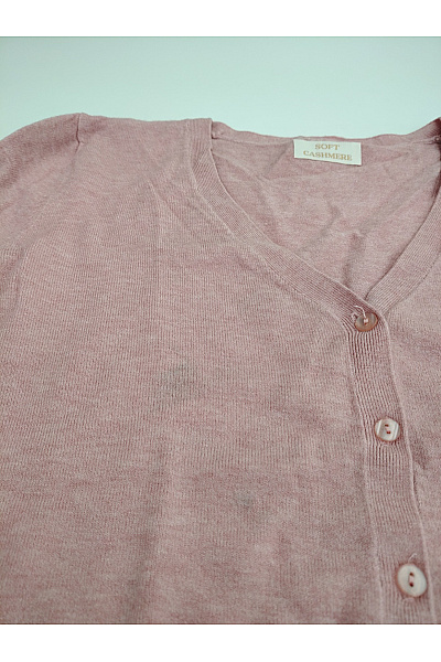 Soft cashmere Dámský růžový propínací kardigan do véčka Vel. M | soft cashmere | obrázek 4