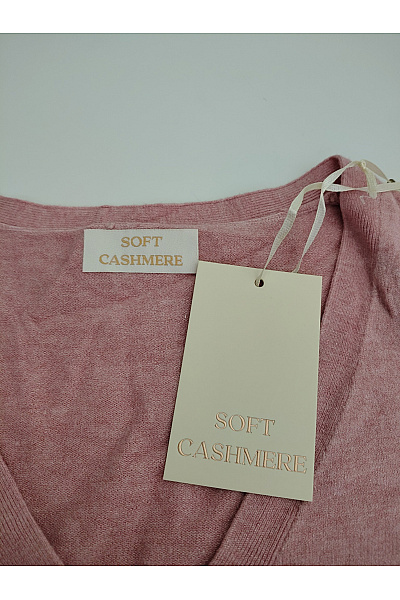 Soft cashmere Dámský růžový propínací kardigan do véčka Vel. M | soft cashmere | obrázek 5