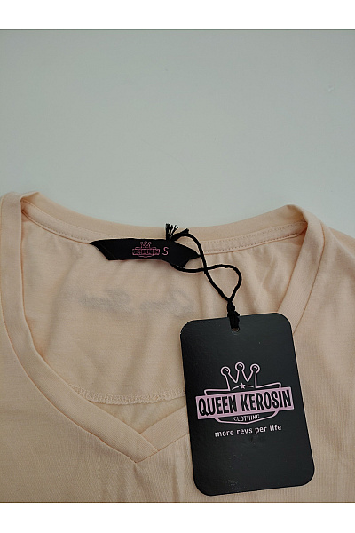 QUEEN KEROSIN Béžové dámské tričko s dlouhým rukávem basic Vel. S | QUEEN KEROSIN | obrázek 4