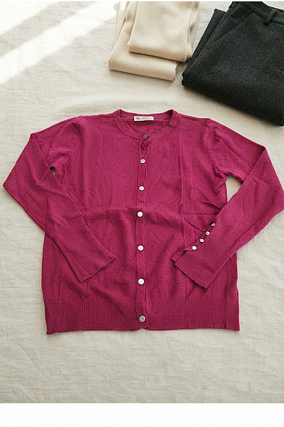 Cashmere Růžový Dámský Propínací Kardigan Na Knoflíky Velikost M