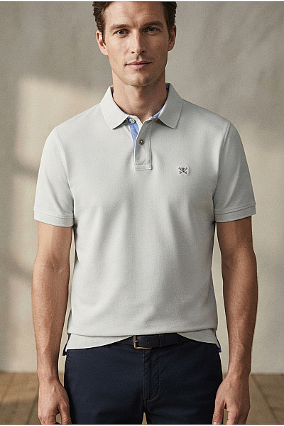 HACKETT Béžové Bavlněné Pánské Polo Tričko S Krátkým Rukávem A Výšivkou Vel. XL