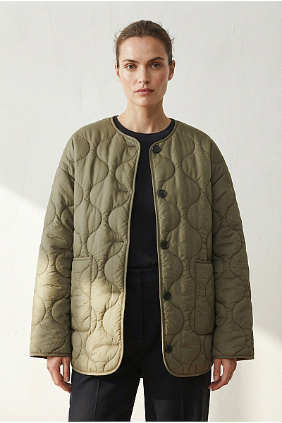 MANGO Dámská Khaki Prošívaná Přechodová Bunda Oversize Velikost EU XL