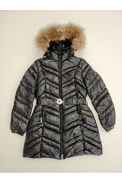MONCLER Černá lesklá prošívaná zimní bunda s páskem a kožešinou Vel. 4 | MONCLER | obrázek 2